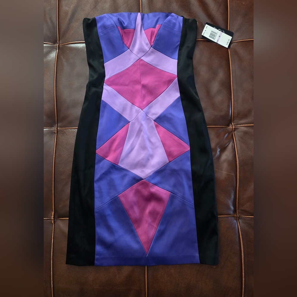 Jax Multicolor Geometric Strapless Dress Size 6 NWT